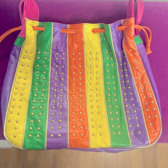 Jeweled Colorblock 80s drawstring/crossbody bag - Picture 3 of 5